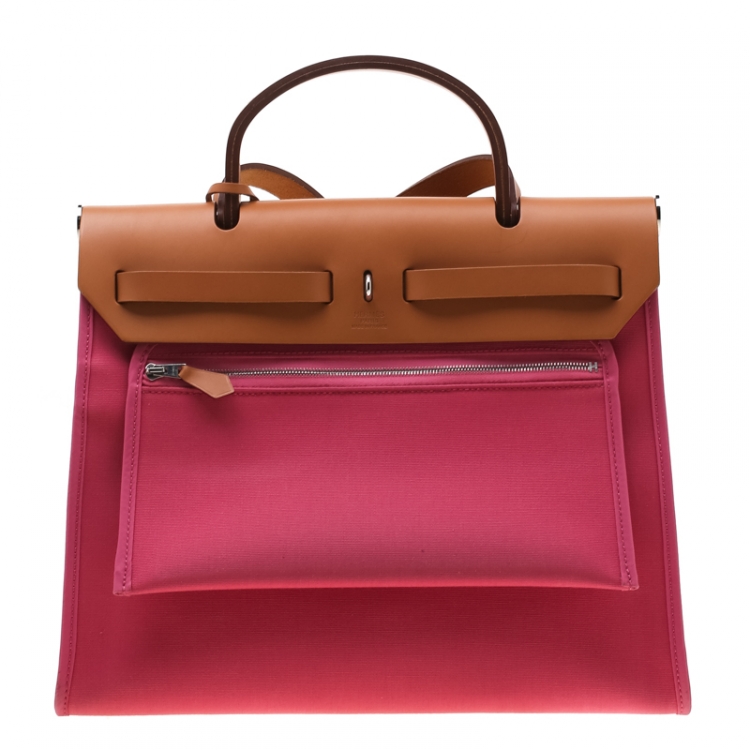 Pre Owned Hermes Bougainvillea Canvas and Leather Herbag Zip 31 Bag