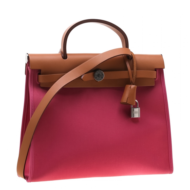 Pre Owned Hermes Bougainvillea Canvas and Leather Herbag Zip 31 Bag