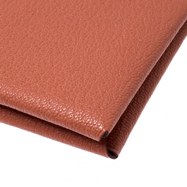 Pre Owned Hermes Chevre Mysore Rose Tea  Leather Calvi Card Holder