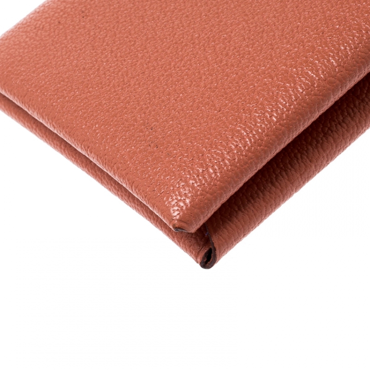 Pre Owned Hermes Chevre Mysore Rose Tea  Leather Calvi Card Holder