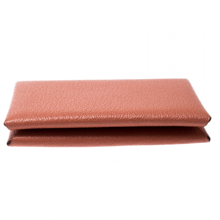 Pre Owned Hermes Chevre Mysore Rose Tea  Leather Calvi Card Holder