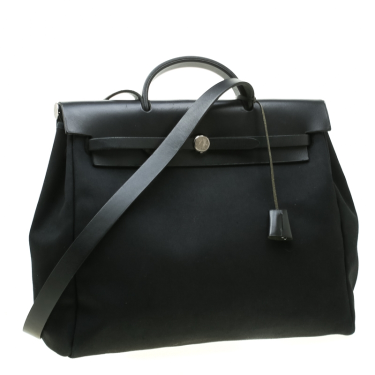 Pre Owned Hermes Black Canvas and Leather 2in1 Herbag Zip 39 Bag