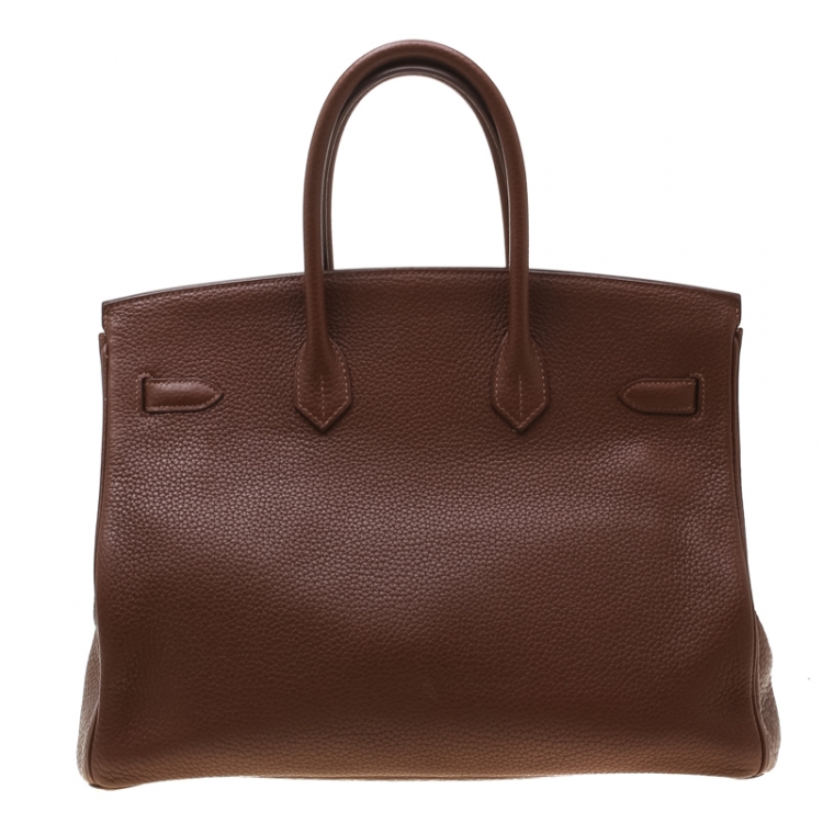 Pre Owned Hermes Brown India Clemence Leather Palladium Hardware Birkin 35 Bag