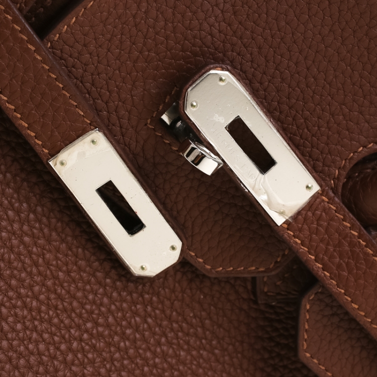 Pre Owned Hermes Brown India Clemence Leather Palladium Hardware Birkin 35 Bag