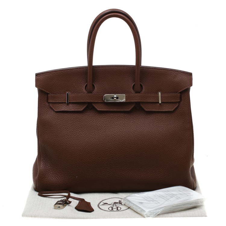 Pre Owned Hermes Brown India Clemence Leather Palladium Hardware Birkin 35 Bag