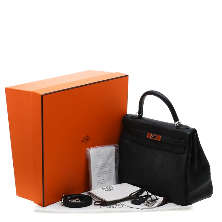 Pre Owned Hermes Black Togo Leather Palladium Hardware Kelly Retourne 32 Bag