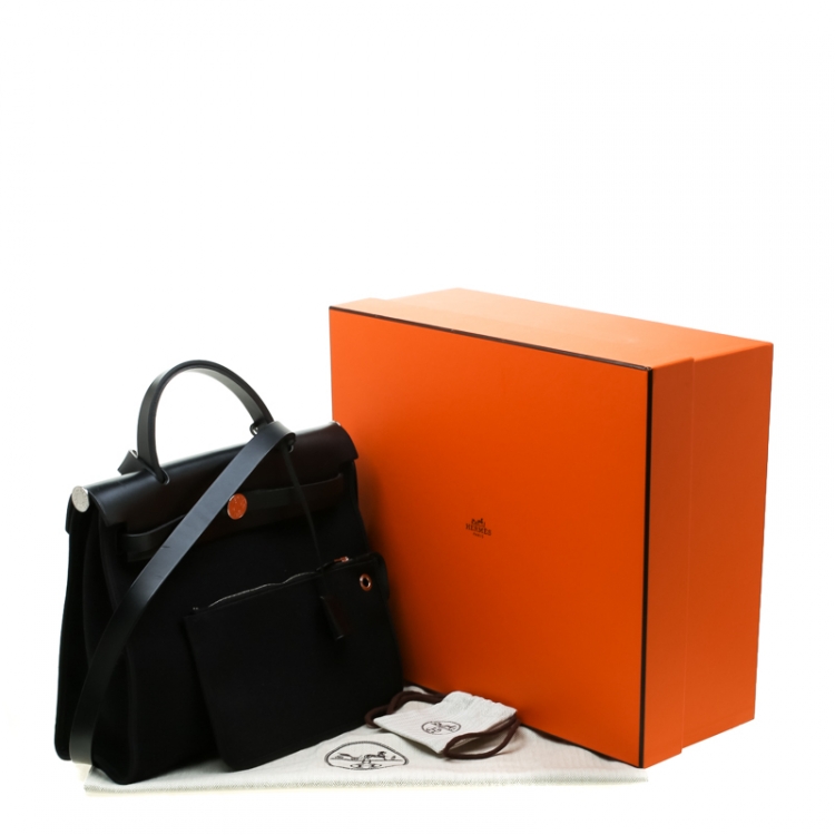Pre Owned Hermes Black Canvas and Leather Herbag Zip 31 Bag