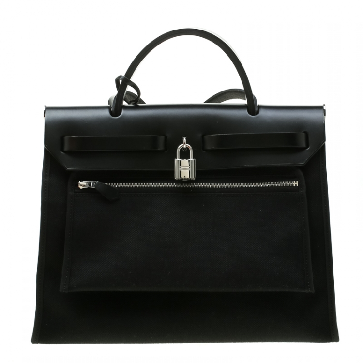 Pre Owned Hermes Black Canvas and Leather Herbag Zip 31 Bag