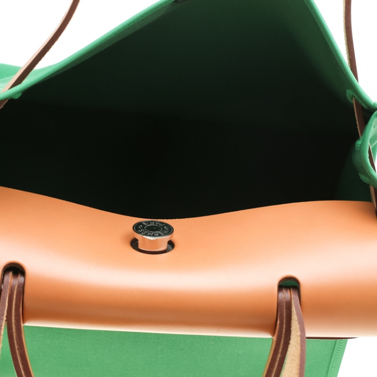 Pre Owned Hermes Green/Brown Canvas and Leather Herbag Zip 31 Bag