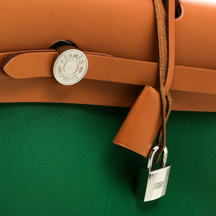 Pre Owned Hermes Green/Brown Canvas and Leather Herbag Zip 31 Bag