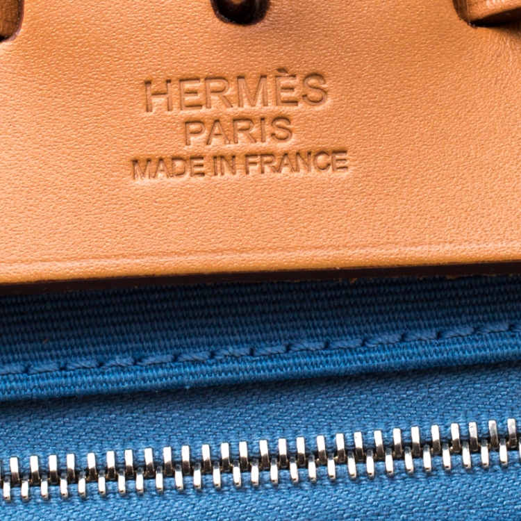 Pre Owned Hermes Blue/Brown Canvas and Leather Herbag Zip 31 Bag