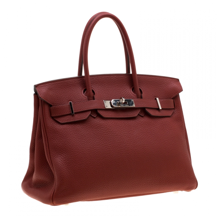 Pre Owned Hermes Rouge Grenat Togo Leather Palladium Hardware Birkin 30 Bag