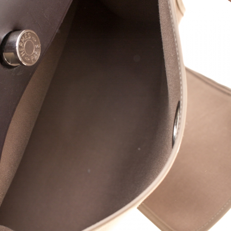 Pre Owned Hermes Dark Taupe/Dark Brown Fabric and Leather Herbag Zip 31 Bag