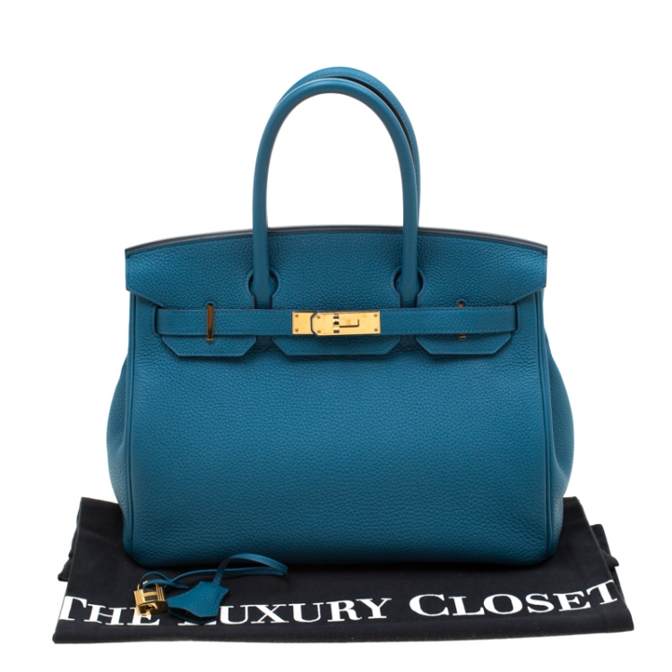 Pre Owned Hermes Bleu de Galice Togo Leather Gold Hardware Birkin 30 Bag