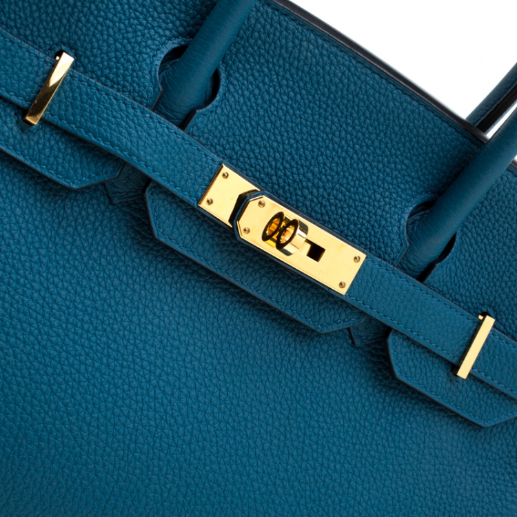 Pre Owned Hermes Bleu de Galice Togo Leather Gold Hardware Birkin 30 Bag