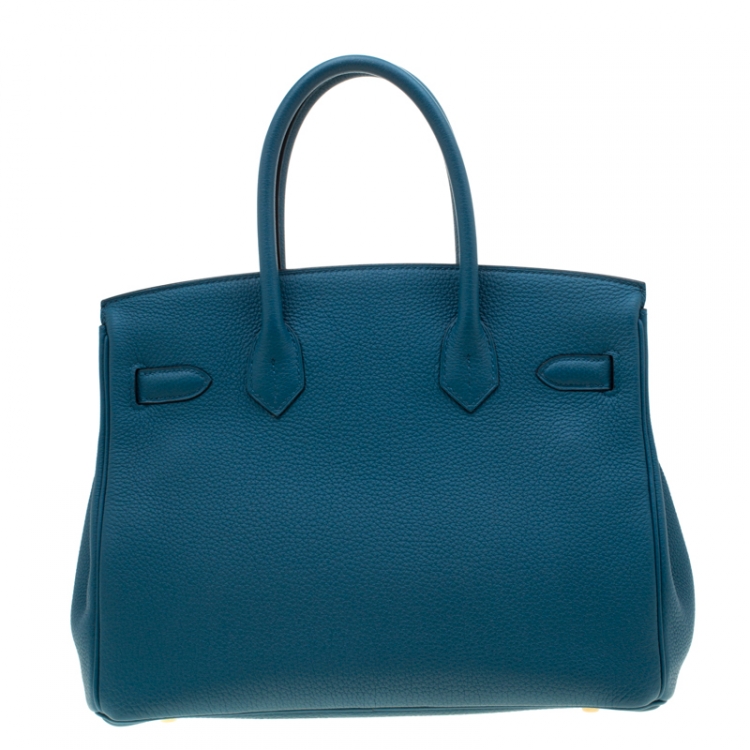 Pre Owned Hermes Bleu de Galice Togo Leather Gold Hardware Birkin 30 Bag