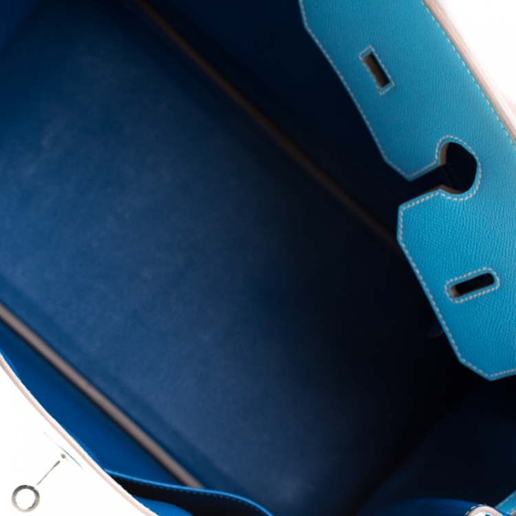 Pre Owned Hermes Celeste Epsom Leather Palladium Hardware Birkin 35 Bag