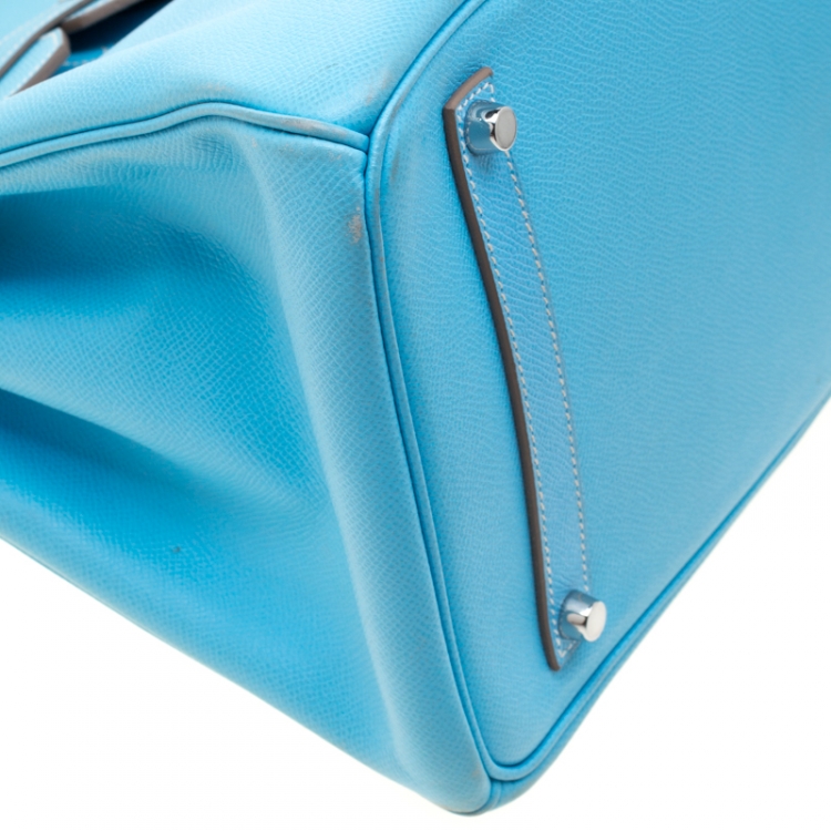 Pre Owned Hermes Celeste Epsom Leather Palladium Hardware Birkin 35 Bag