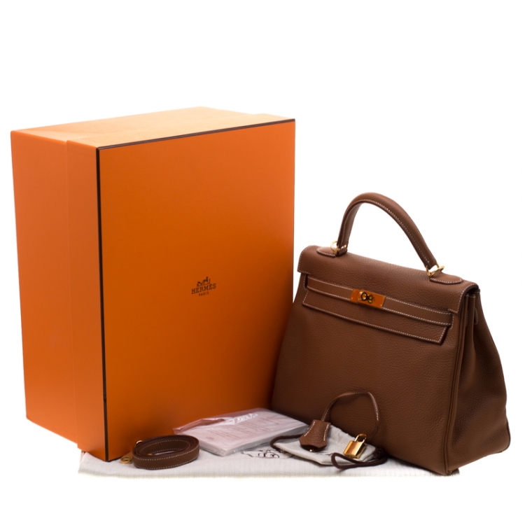 Pre Owned Hermes Caramel Clemence Leather Gold Hardware Kelly Retourne 32 Bag