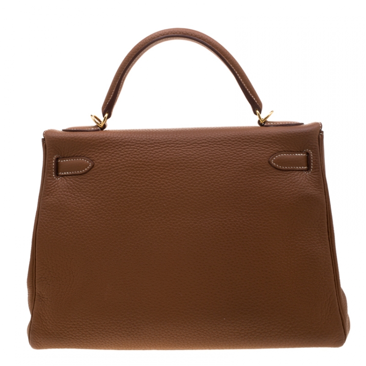 Pre Owned Hermes Caramel Clemence Leather Gold Hardware Kelly Retourne 32 Bag