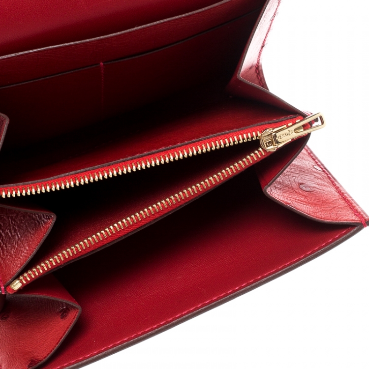 Hermes Red Ostrich Constance Compact Wallet Hermes