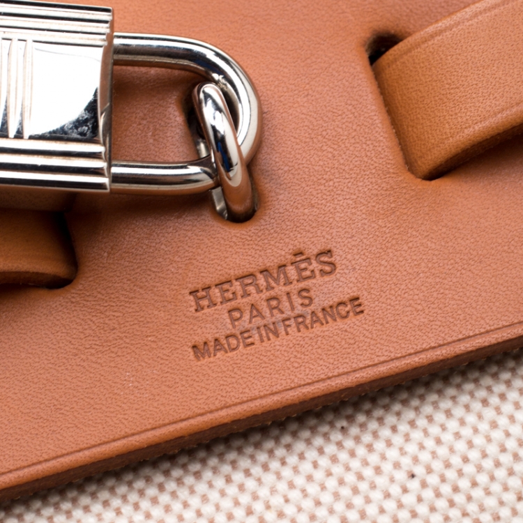 Pre Owned Hermes Beige/Tan Canvas and Leather Herbag Zip 31 Bag