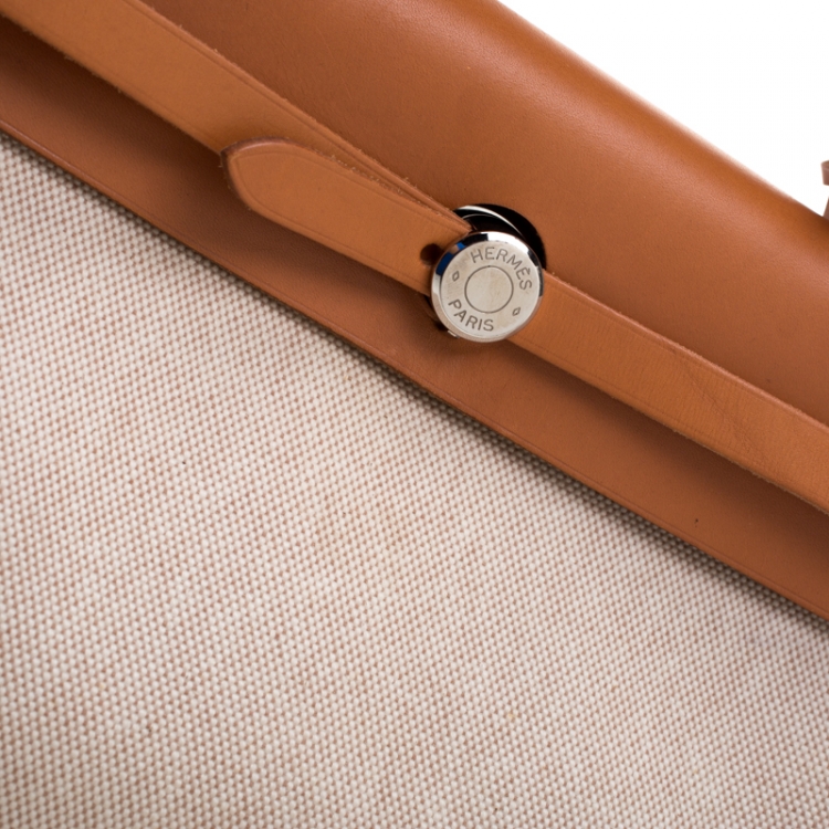 Pre Owned Hermes Beige/Tan Canvas and Leather Herbag Zip 31 Bag