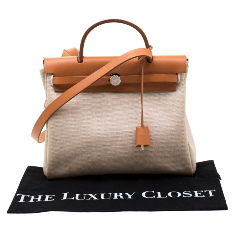 Pre Owned Hermes Beige/Tan Canvas and Leather Herbag Zip 31 Bag