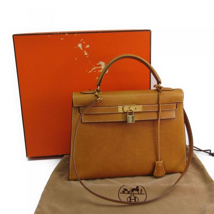 Pre Owned Hermes Saffron Leather Gold Hardware Kelly Retourne 32 Bag