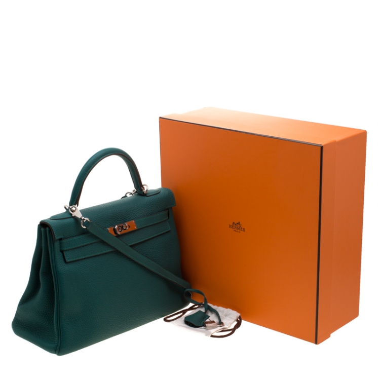 Pre Owned Hermes Vert Vertigo Togo Leather Palladium Hardware Kelly Retourne 32 Bag