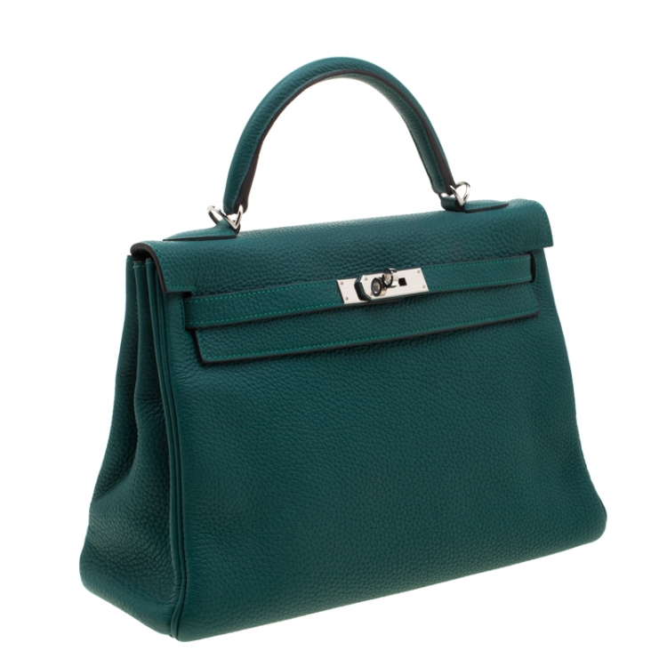 Pre Owned Hermes Vert Vertigo Togo Leather Palladium Hardware Kelly Retourne 32 Bag