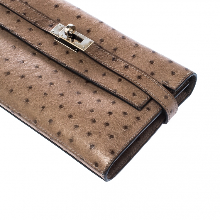 Pre Owned Hermes Vert Veronese Ostrich Leather Long Kelly Wallet