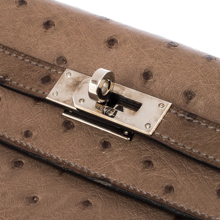 Pre Owned Hermes Vert Veronese Ostrich Leather Long Kelly Wallet