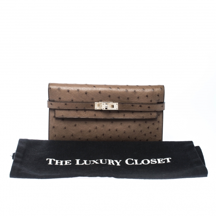 Pre Owned Hermes Vert Veronese Ostrich Leather Long Kelly Wallet