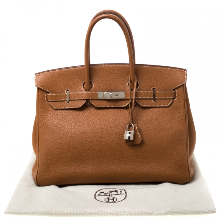 Pre Owned Hermes Brown Clemence Leather Palladium Hardware Birkin 35 Bag
