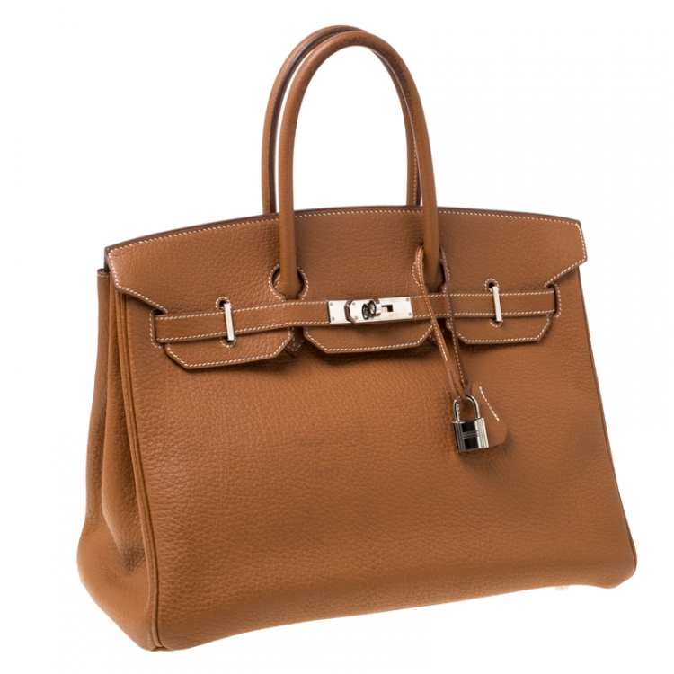 Pre Owned Hermes Brown Clemence Leather Palladium Hardware Birkin 35 Bag