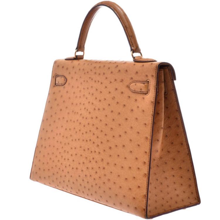Pre Owned Hermes Chestnut Ostrich Gold Hardware Kelly Sellier 32 Bag
