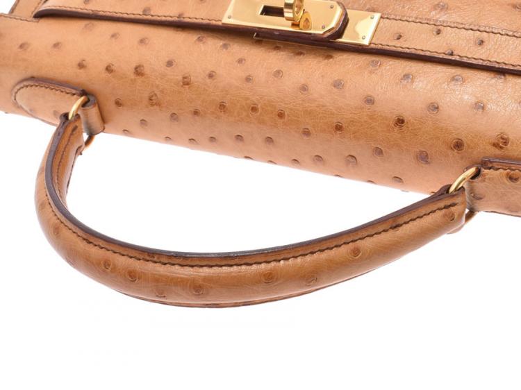 Pre Owned Hermes Chestnut Ostrich Gold Hardware Kelly Sellier 32 Bag