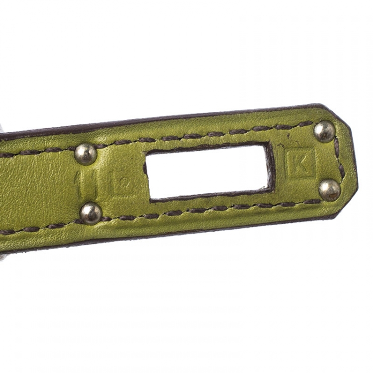 Pre Owned Hermes Apple Green Swift Leather Palladium Plated Birkin 25 Bag