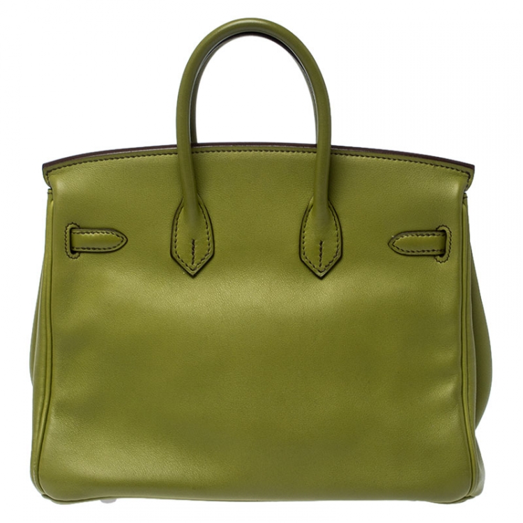Pre Owned Hermes Apple Green Swift Leather Palladium Plated Birkin 25 Bag