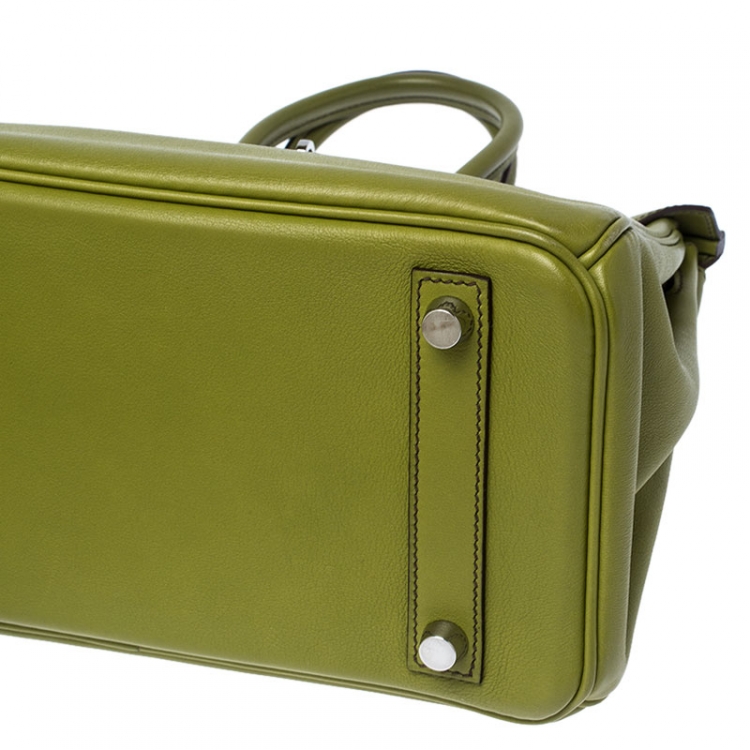Pre Owned Hermes Apple Green Swift Leather Palladium Plated Birkin 25 Bag
