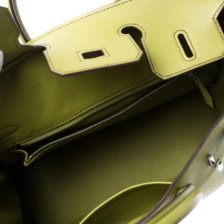 Pre Owned Hermes Apple Green Swift Leather Palladium Plated Birkin 25 Bag