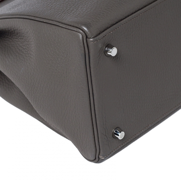 Pre Owned Hermes Etain Clemence Leather Palladium Hardware Kelly Retourne 40 Bag