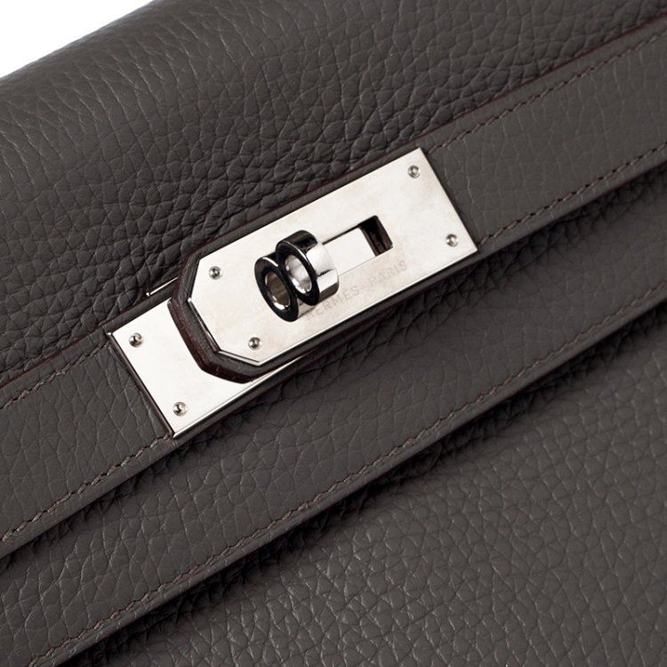 Pre Owned Hermes Etain Clemence Leather Palladium Hardware Kelly Retourne 40 Bag