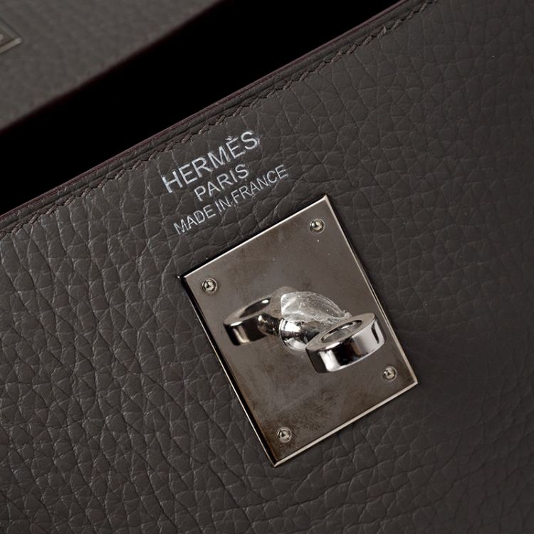 Pre Owned Hermes Etain Clemence Leather Palladium Hardware Kelly Retourne 40 Bag