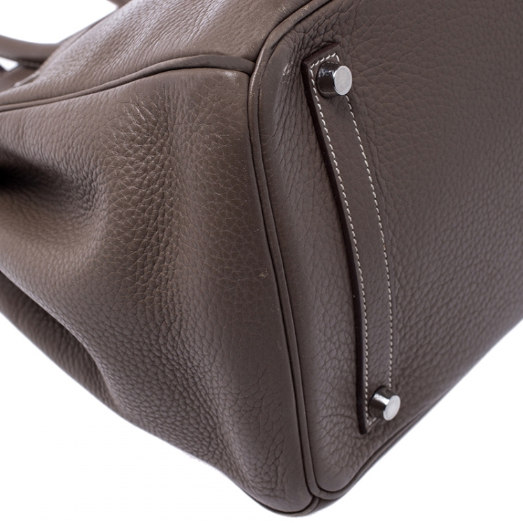 Pre Owned Hermes Taupe Grey Clemence Leather Palladium Hardware Birkin 35 Bag