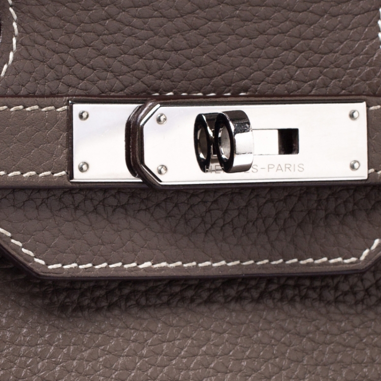 Pre Owned Hermes Taupe Grey Clemence Leather Palladium Hardware Birkin 35 Bag