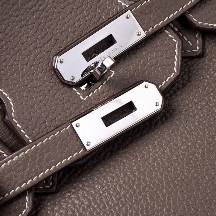 Pre Owned Hermes Taupe Grey Clemence Leather Palladium Hardware Birkin 35 Bag