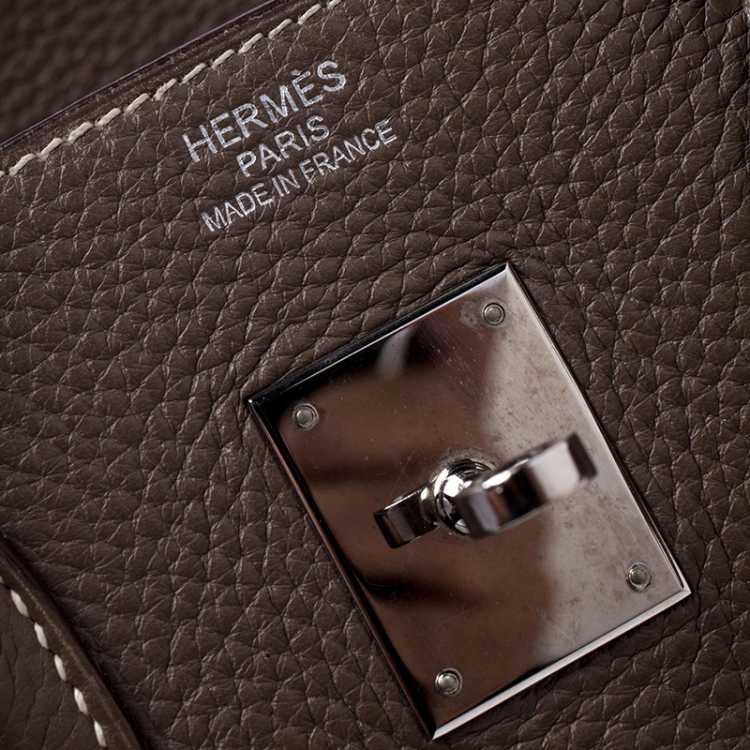 Pre Owned Hermes Taupe Grey Clemence Leather Palladium Hardware Birkin 35 Bag