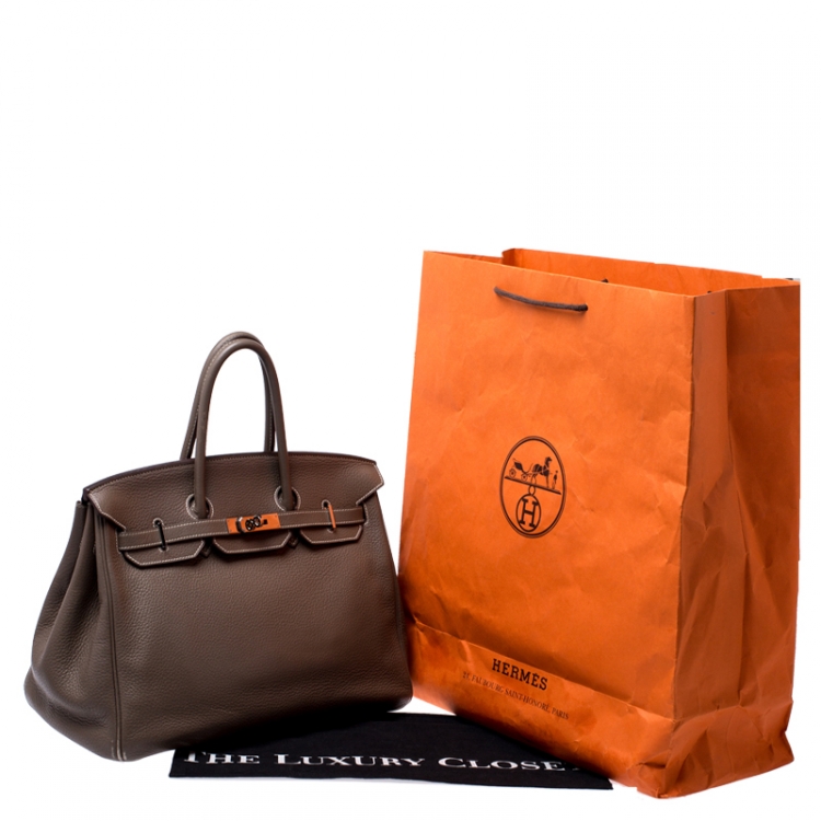 Pre Owned Hermes Taupe Grey Clemence Leather Palladium Hardware Birkin 35 Bag